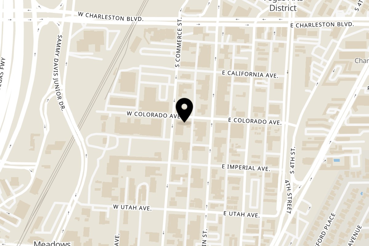 Map showing the location of Servehzah Bottle Shop & Tap Room SerVehZah Arts District on 1301 S. Commerce St in Las Vegas